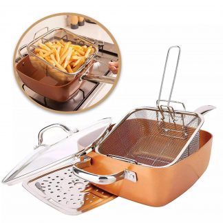 COPPER CHEFF ULTIMATE PAN –  ДЪЛБОК ТИГАН С НЕЗАЛЕПВАЩО ПОКРИТИЕ 5 В 1