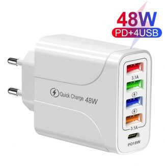 Бързо зарядно 48W 5 порта – 4 USB + USB C